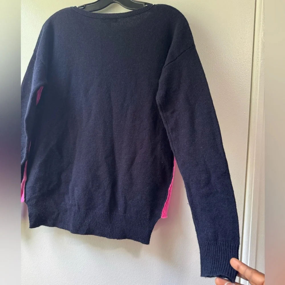 Aqua Cashmere Black and Pink Crew Neck Sweater with Color Block Design